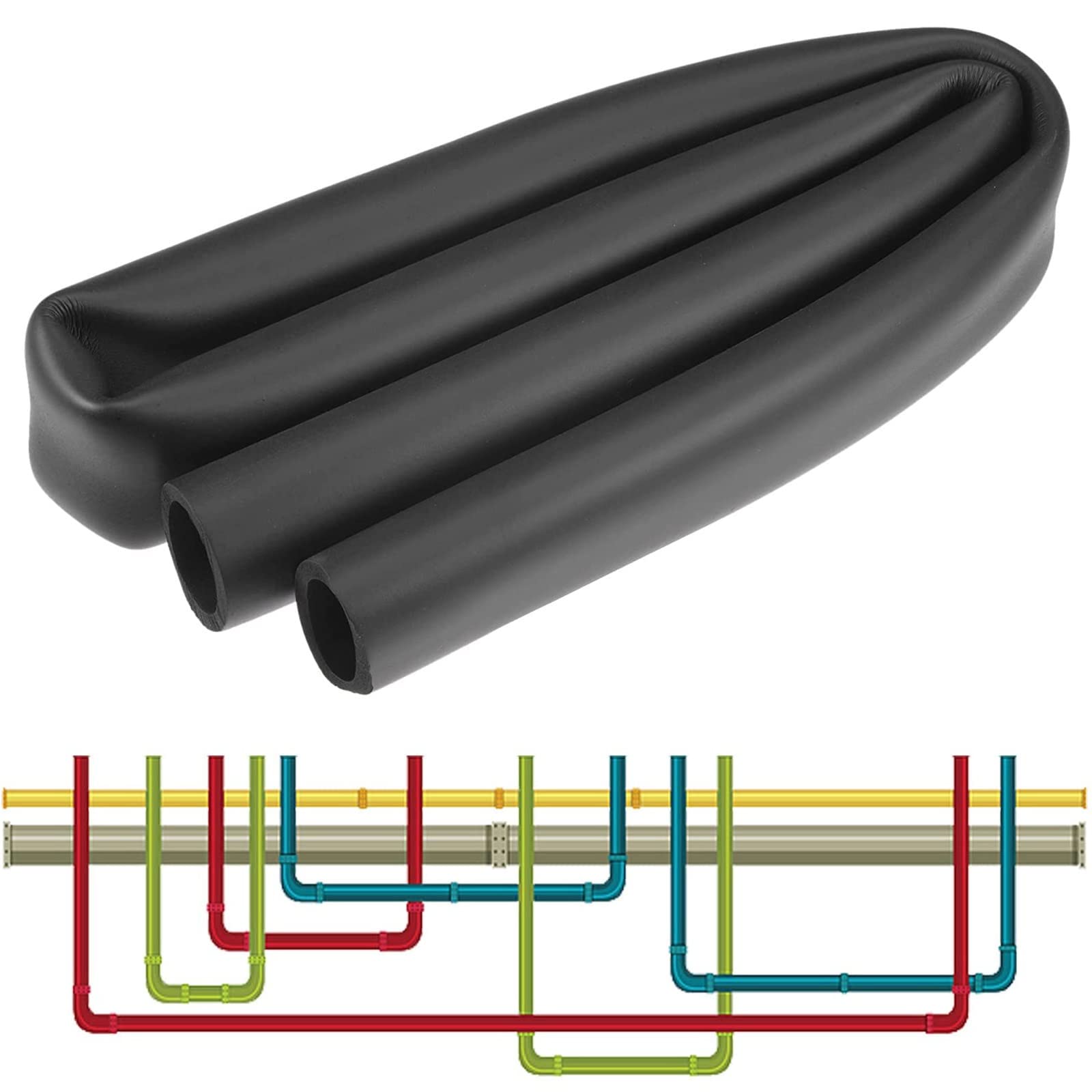 Pipe Insulation， Rubber Foam Tube Split Adhesive Backed Pipe Insulation OD15mm Thick 1.9m Long Multiple Sizes Black(Id50mm)