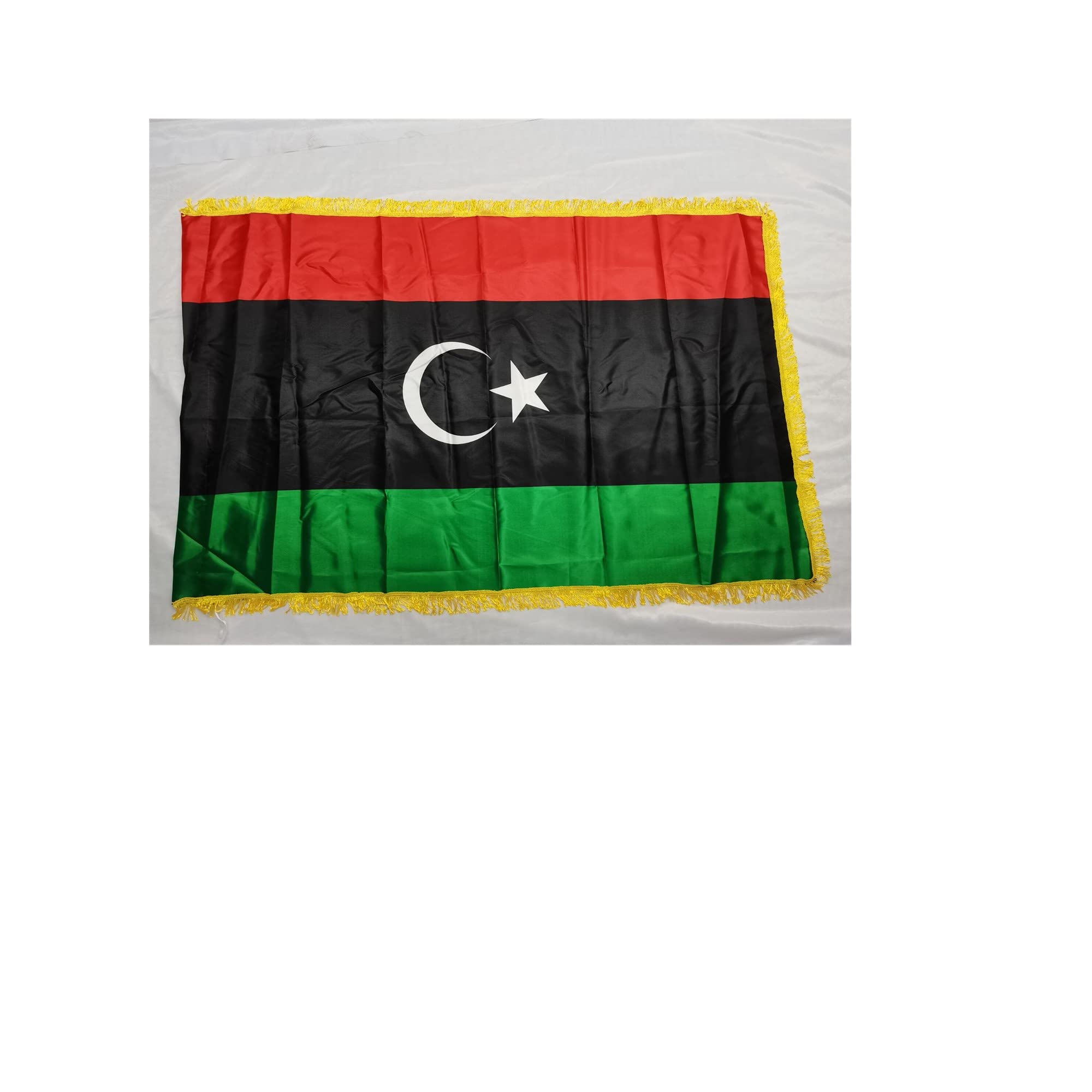 Stormflag Libya satin Flags 3x5ft(90cmx150cm) Polyester with golden fringe