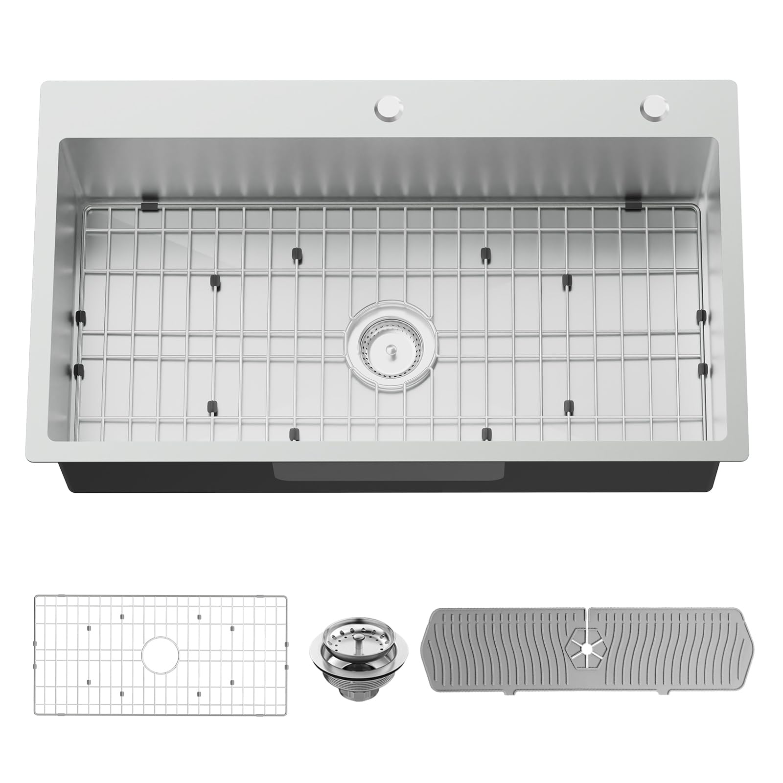 Kitchen Sink, 33x19 Inch Stainless Steel Drop In Modern Large Single Bowl Topmount Kitchen Sink Gift Combo-SS Grid,Silicon Mat, Drain Strainer Set