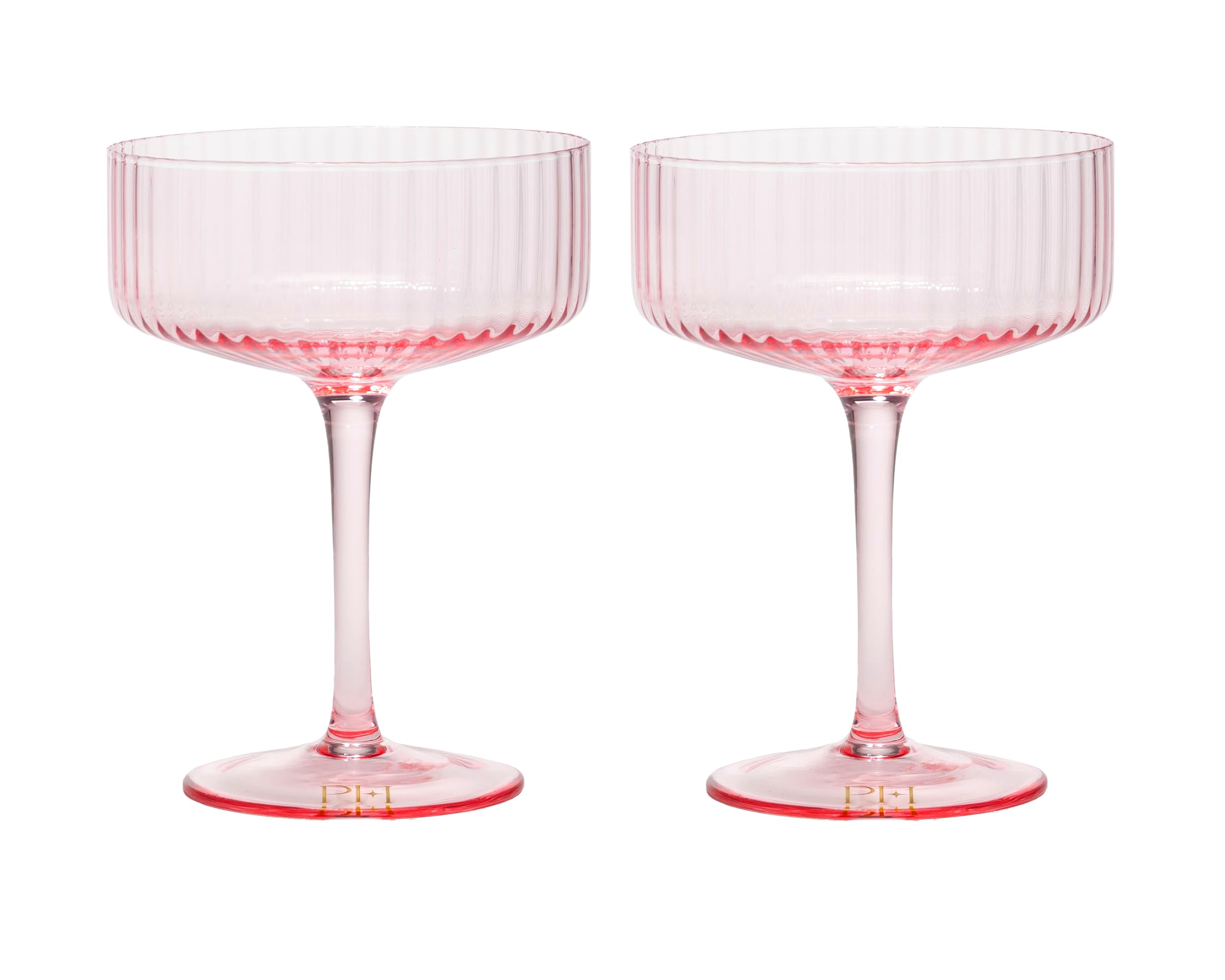 Verres à cocktail cannelés Paris Hilton 300ml | Lot de 2 coupes rose pour champagne et martini
