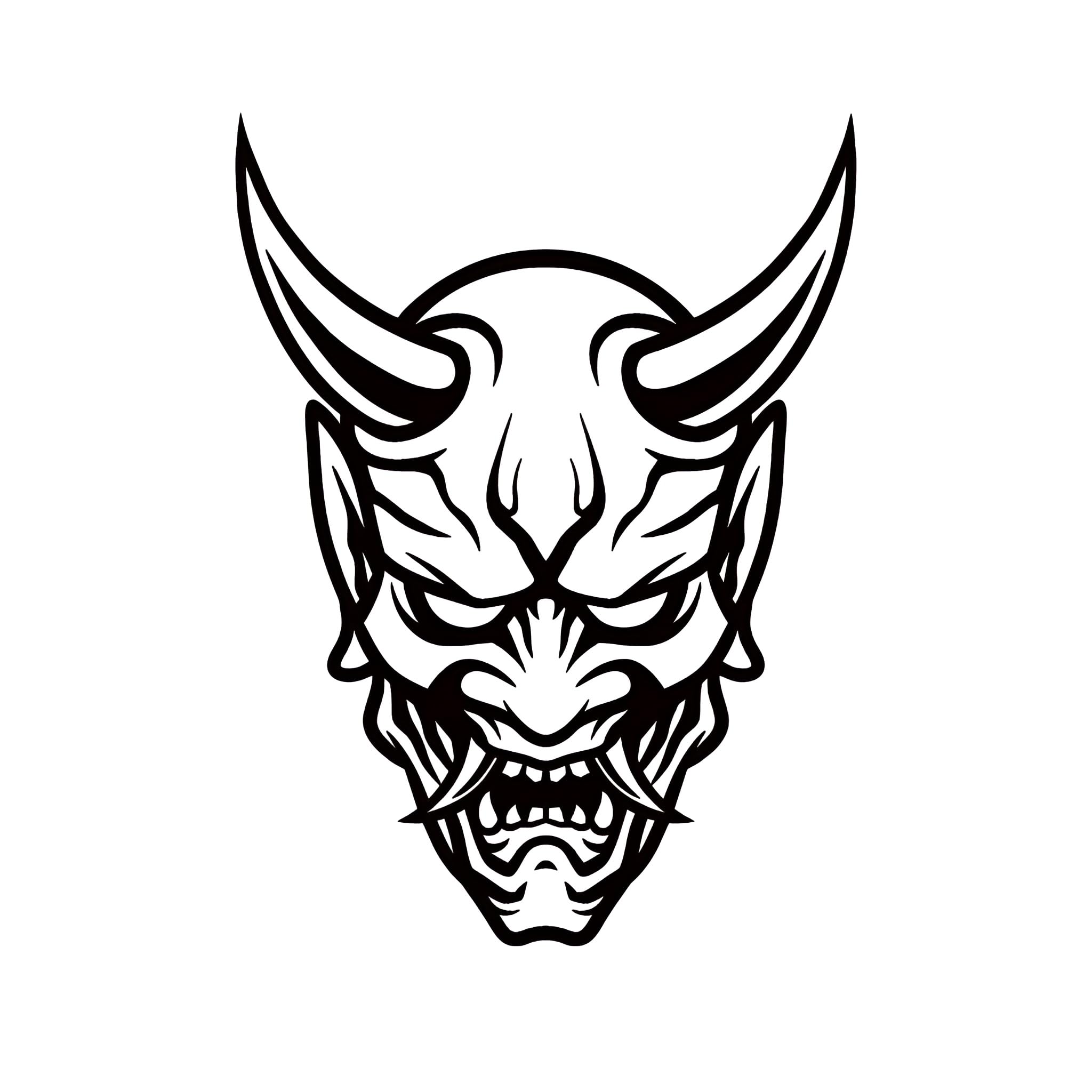 Japanese Oni Mask Vinyl Decal, White, Self-Adhesive, Modern Style, Glossy Finish, Car Fuel Tank Decoration, 7x5 Inch, Outdoor Use, Automotive Theme (Black)