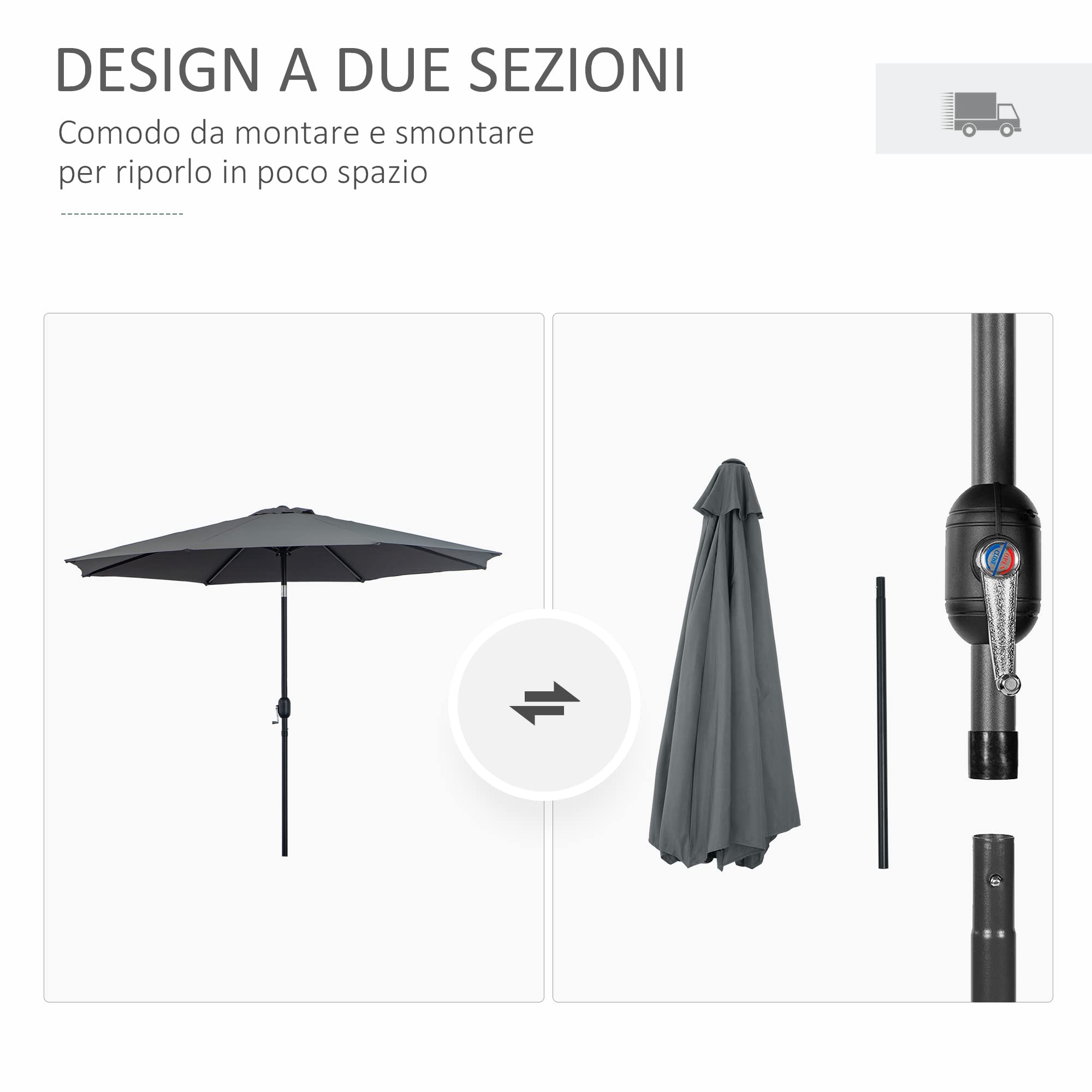 Outsunny Ombrellone da Esterni Inclinabile a 8 Stecche con Manovella, Ombrellone da Giardino in Metallo e Poliestere, Ø295x250 cm