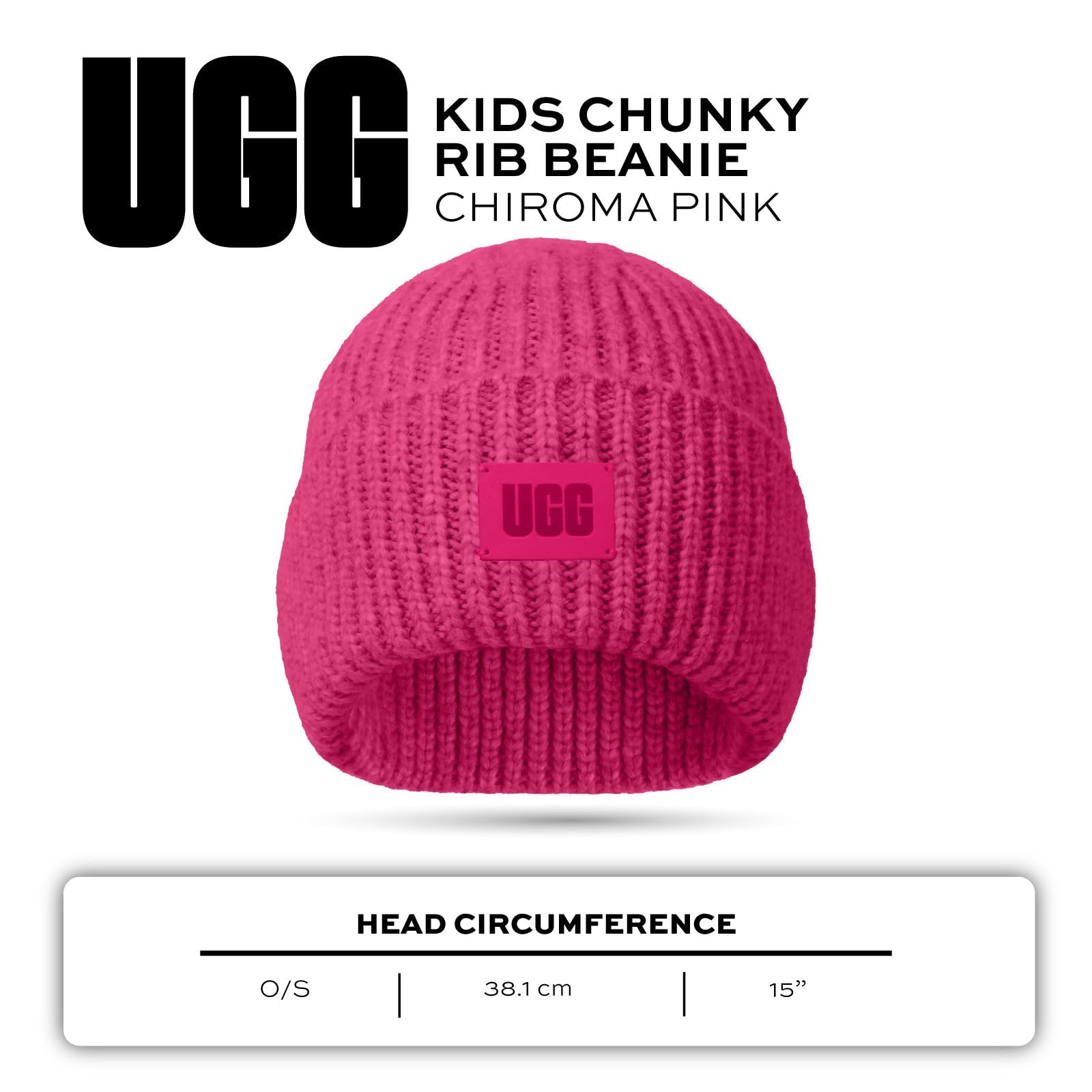 UGG Dziecięca czapka z grubym żeberkiem z bezszwową koroną, miękką dzianiną prążkowaną i skórzaną naszywką z logo
