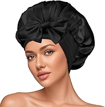 AOOWU 100% 22 Momme Cuffia Seta di Gelso per Dormire, Cuffia Capelli Ricci, Berretto di Seta Donna Elastico, Capelli Ricci Notte con Nastri Regolabili per Protezione dei Ricci Lunghi