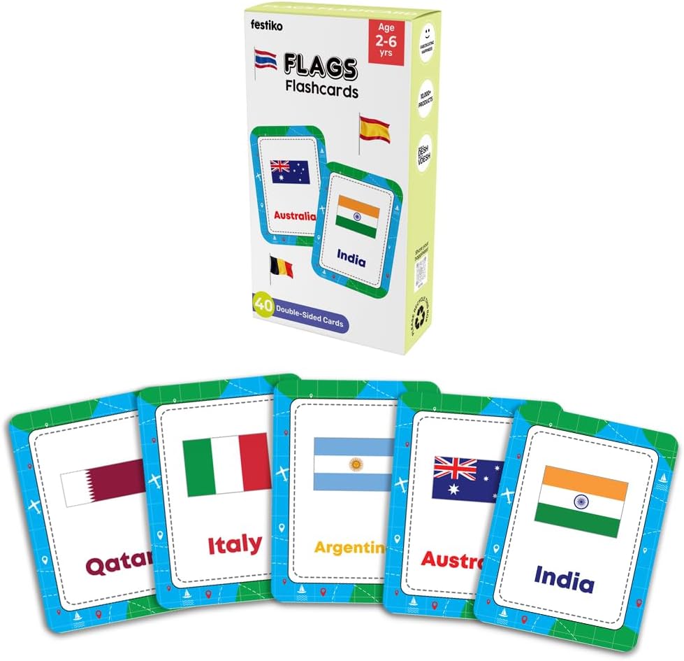 1 Set of 40 Pcs Flags Flash Cards, Countries Flag Flash Cards for Kids, Easy & Fun Way of Learning, Flashcards for Toddlers and Kids,cognitive_skills