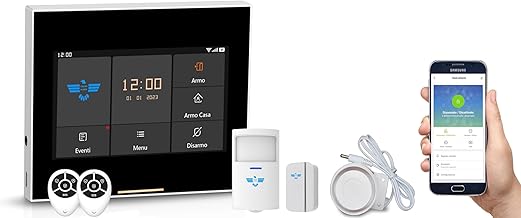 ITALIAN ALARM - Wireless Burglar, Wireless Home Alarm WiFi, Wireless Home Burglar with Door and Window Alarm Sensors. Supports GSM 4G SIM and Smart App. MICRO TOUCH Mod