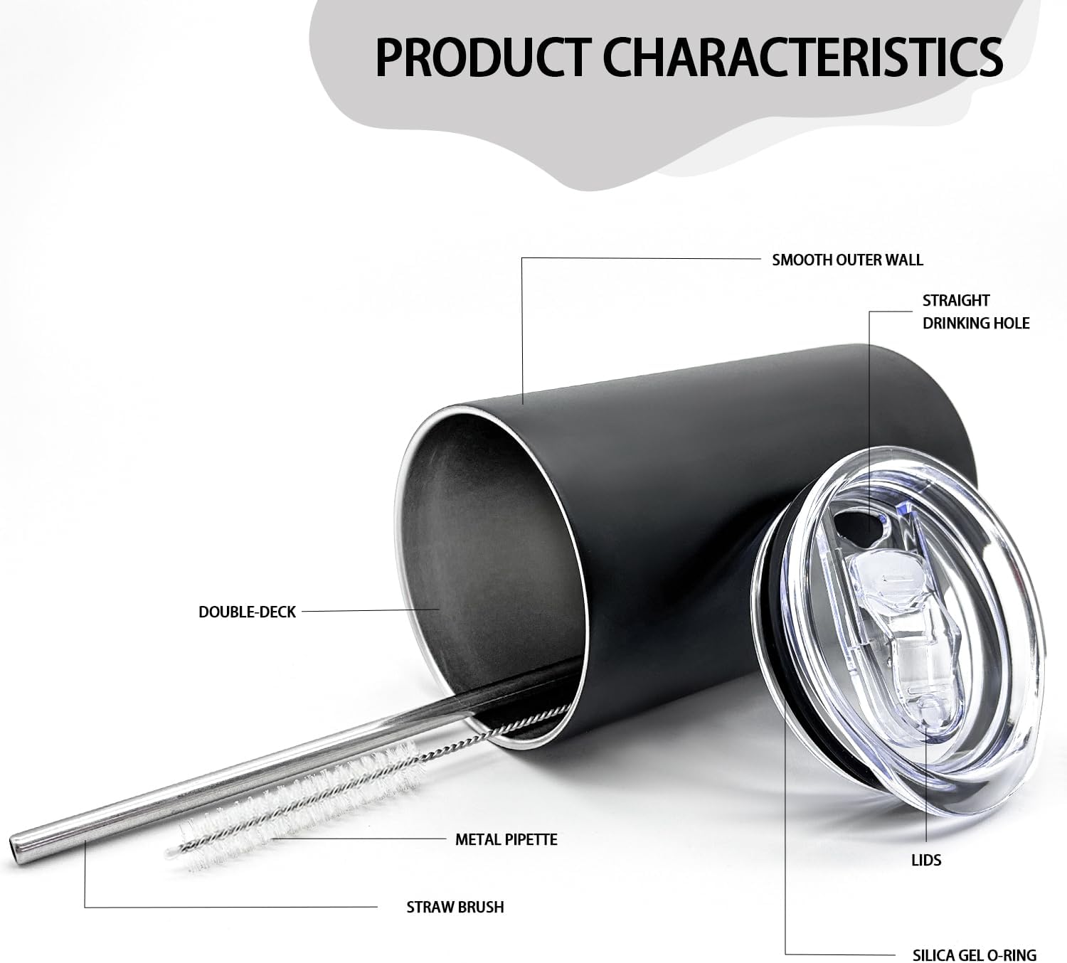 16 Pack Tumblers Blanks Bulk Skinny Straight Tumbler Stainless Steel Double Wall Insulated Water Bottles with Lid & Straw for DIY Gift, 12oz Black - Image 3