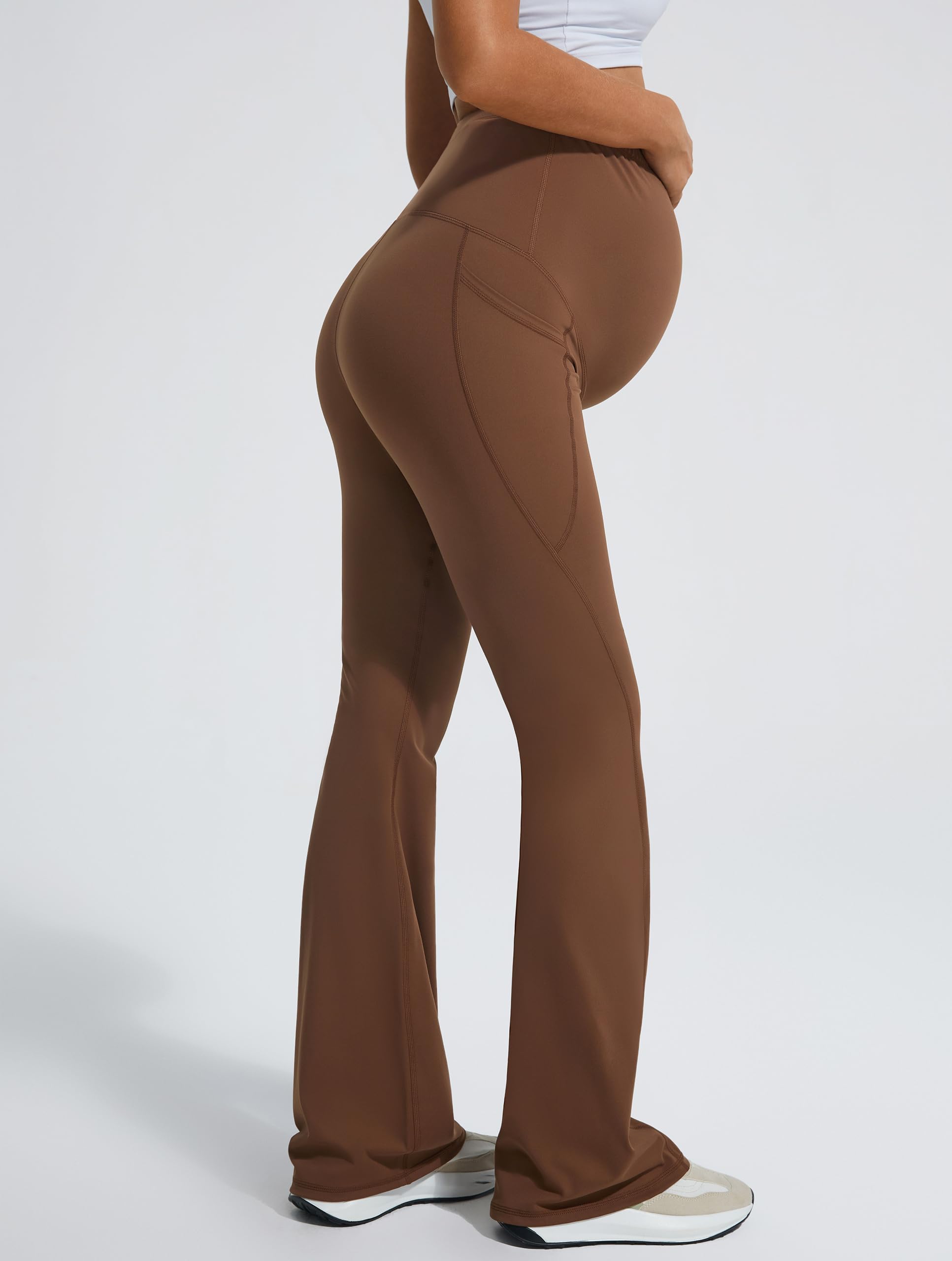 JOYSPELS Smooth Feeling Flare Umstandsleggings über dem Bauch mit Taschen, weiche Bootcut-Schwangerschafts-Yogahose