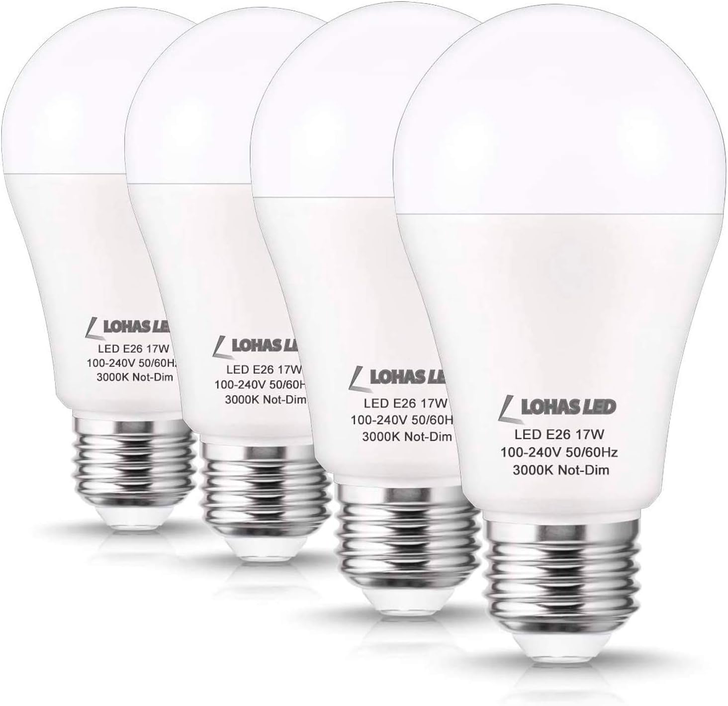 LOHAS LED 150W Equivalent Light Bulb, A19 LED Bulb 17Watt, 1600 Lumen High Brightness, Soft White 3000K, E26 Medium Screw Base Bulb for Garage, Kitchen, Living Room, Floor Lamp, Non-Dimmable, 4 Pack