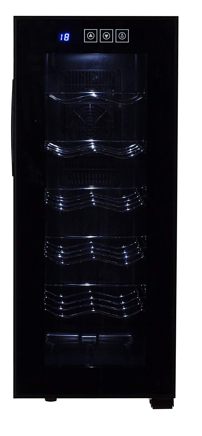 Cave à vin 33 litres 12 bouteilles Refroidisseur à vin Mini-réfrigérateur Porte en verre Éclairage LED