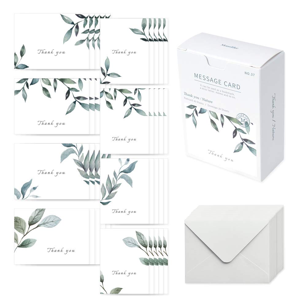 Monolike Message Thank You Nature Card Mix 40 Mini Postcards, 20 Envelopes Package