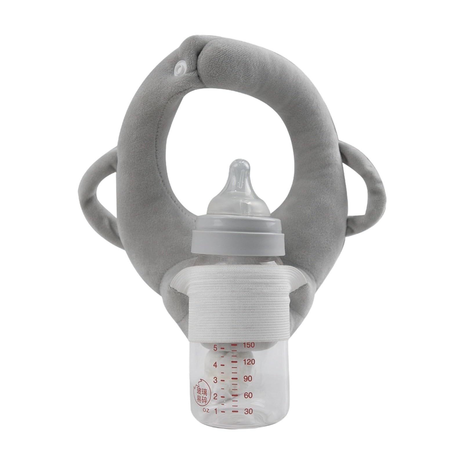 Bottle Holder Pillow, Neck Support Pad for Bottle Feeding Care, Comfort & Easier Nursing Cushion for Mom, Arm & Wrist Relief, Plush Bottle Support Pillow (Blue, No Bottle) Grey