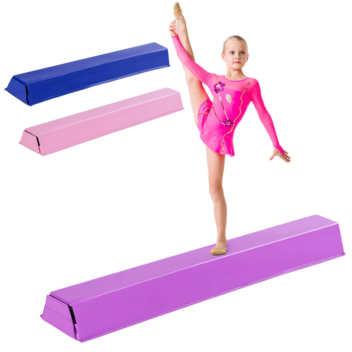 COSTWAY 117 cm Trave di Equilibrio Trave da Ginnastica per Allenamento a Casa, Vari Colori Disponibili