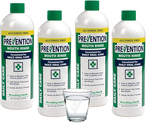Enjuague bucal Prevention Daily Care sin alcohol, paquete de 4, enjuague bucal suave de peróxido de hidrógeno, el enjuague bucal original sin alcohol
