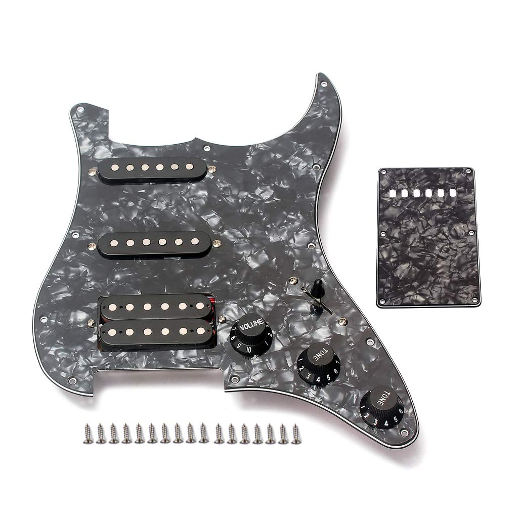 Alnicov Pickguard do gitary elektrycznej, 3-warstwowy, wstępnie okablowany, zestaw przetworników Humbucker do gitary, czarna perła