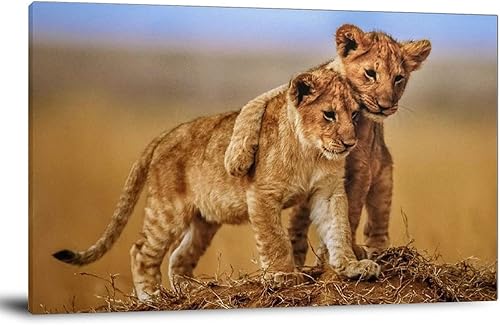 Póster de arte en lienzo fotográfico de cachorros de león con texto en inglés "Brotherly Love", pintura decorativa de pared moderna, para sala de
