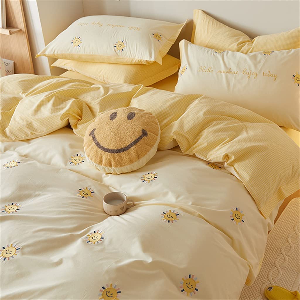 お買い得品 4ピースのキュートで快適な綿の寝具 4ピースのキュートで快適な綿の寝具 小さな新鮮な女の子の心の壊れた花の学生の寝具3/4ピースセット