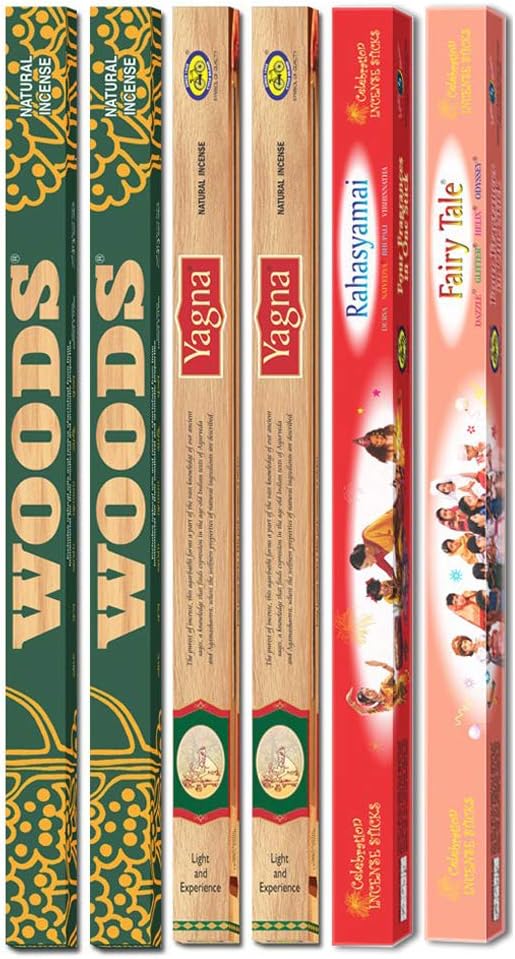 Cycle Pure Agarbathi Special Combo Pack - Yagna (2 Packs) - Woods (2 Packs) - Rahasyamai (1 Pack) - Fairy Tale (1 Pack) Incense Sticks - for Festive Gatherings, Outdoor Use, Special Rituals