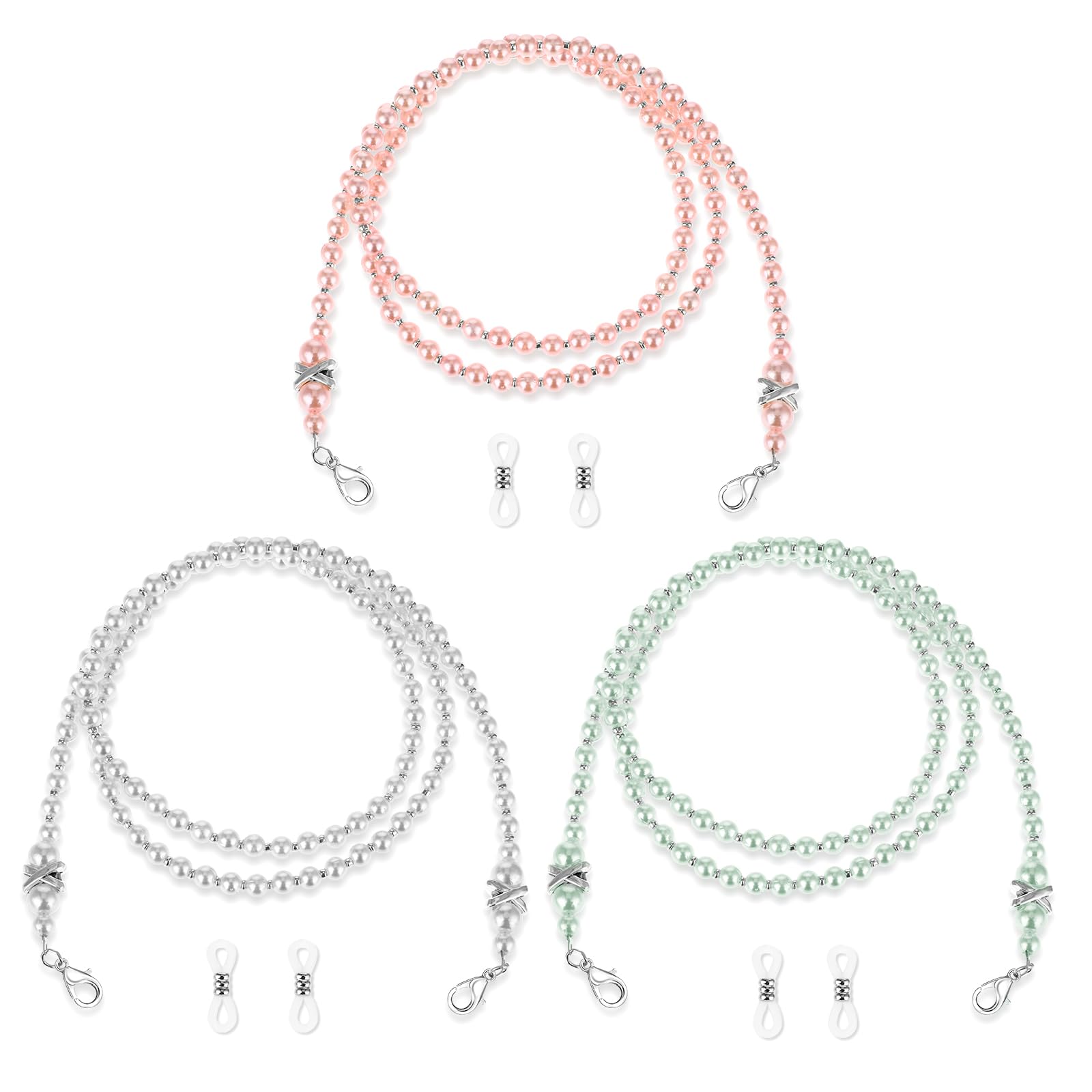 Xinjoduz 3 unidades de cadena para gafas de perlas para mujer, cadena de perlas, cadena para gafas de mujer, moderna, antideslizante, cadena para gafas de sol, perlas de imitación, cuerda para gafas, cuerda de