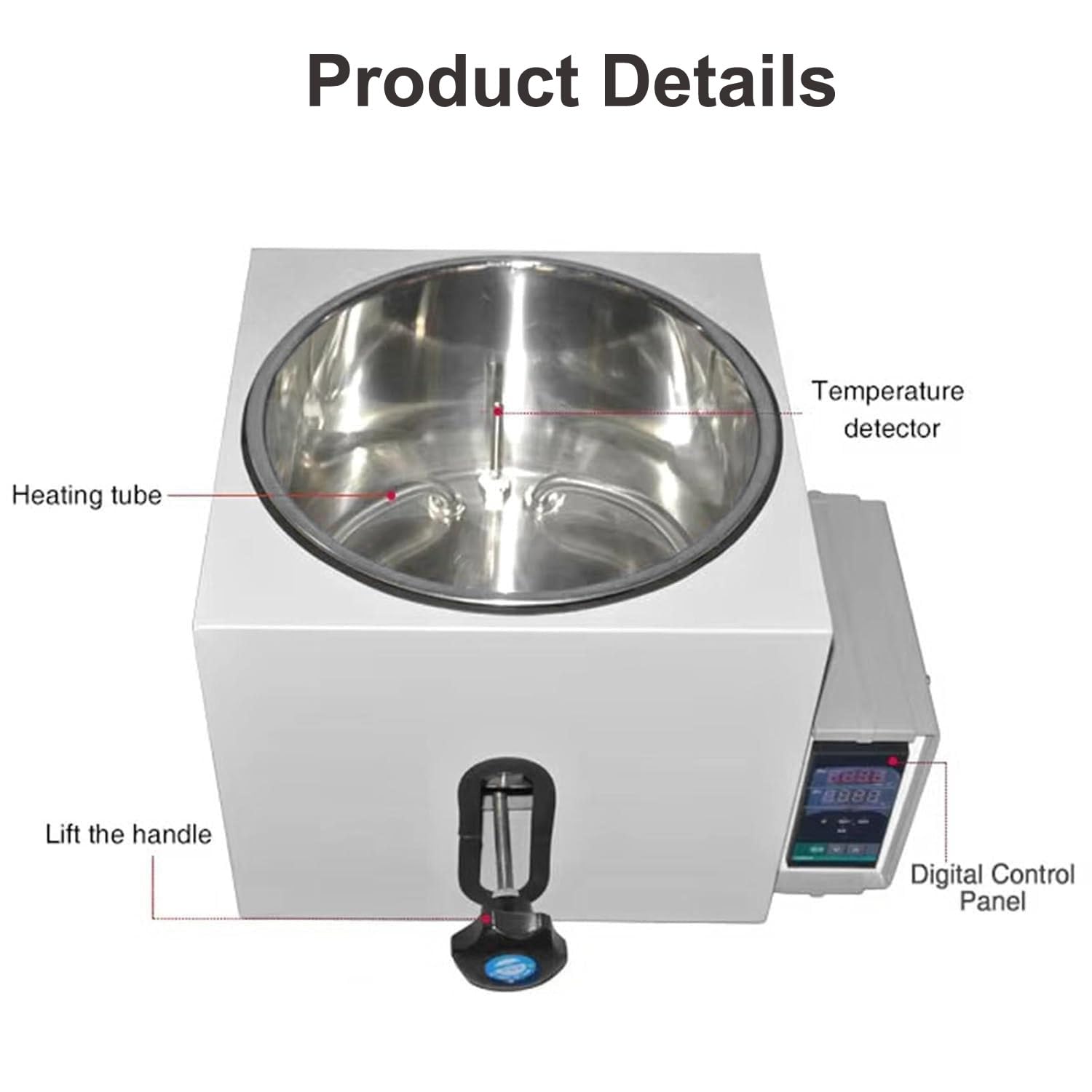 Bagno d'acqua termostatico da laboratorio con sistema di sollevamento, rivestimento in acciaio inox, funzione temporizzazione, per esperimenti scientifici e ricerche