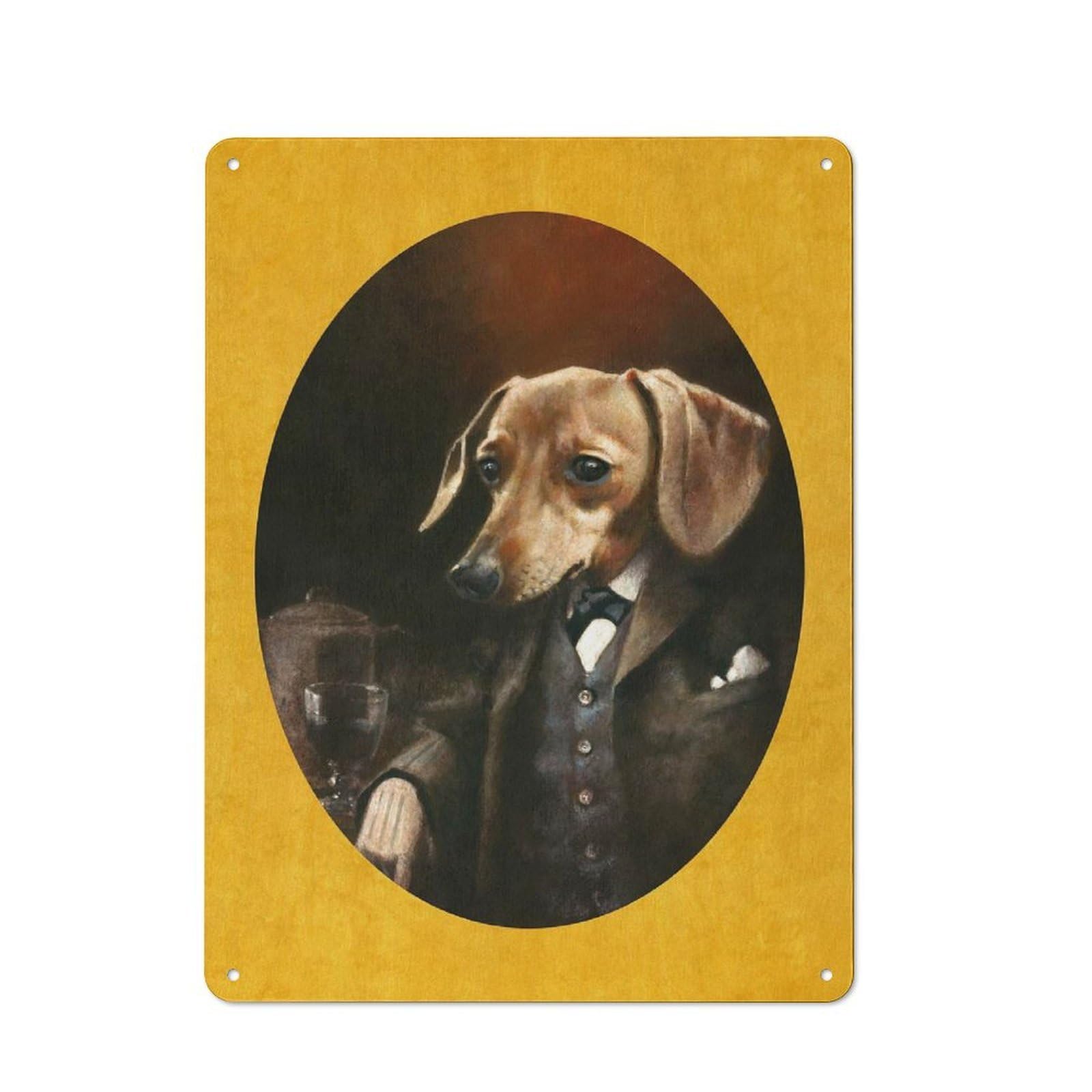 Junmoney Dachshund Gentleman On Gold Metal Plaque 40X30cm With For Pub Or Café, Retro Decor, For Pub Decor Enthusiasts Refreshing A Room In Autumn