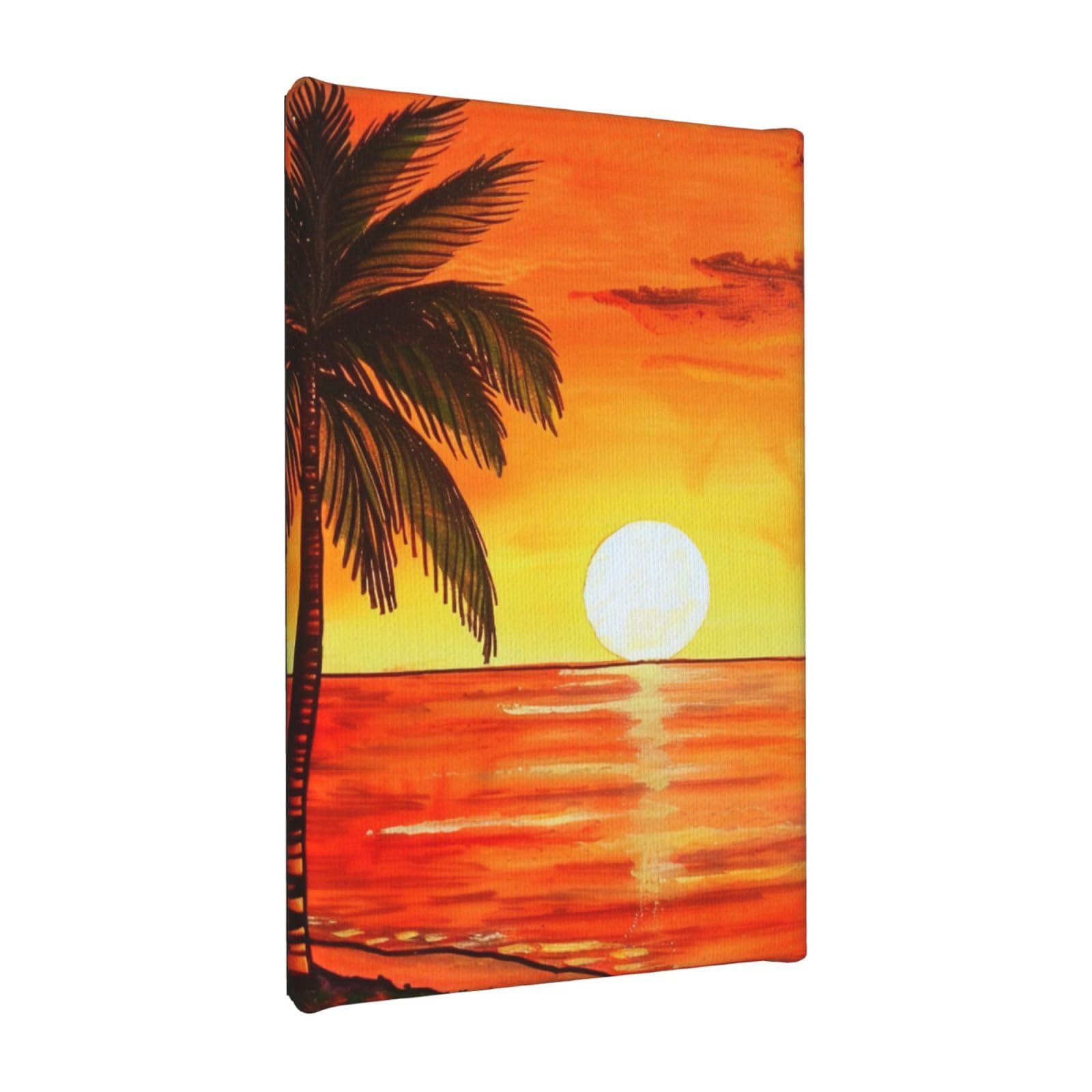 YKLJG sunset palm tree Printed Wall Art Canvas Painting 20x30 CM Wooden Framed Picture Painting Artwork Prints for Bedroom Kitchen Home Office Decor