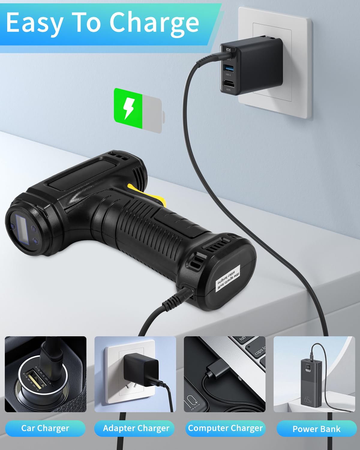 Elektrische Luftpumpe, Autoreifen pumpe mit Digitalanzeige,Notlicht,150PSI Elektrischer Kompressor,USB-C wiederaufladbar,elektrische fahrradpumpe,Elektrische pumpe für Auto,Motorrad,Fahrräder,Bälle