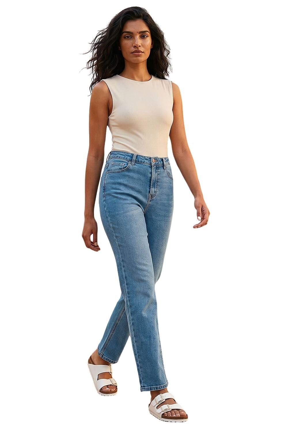 Roman Women's Straight Leg Stretch Jean in Mid Blue | Size: 20