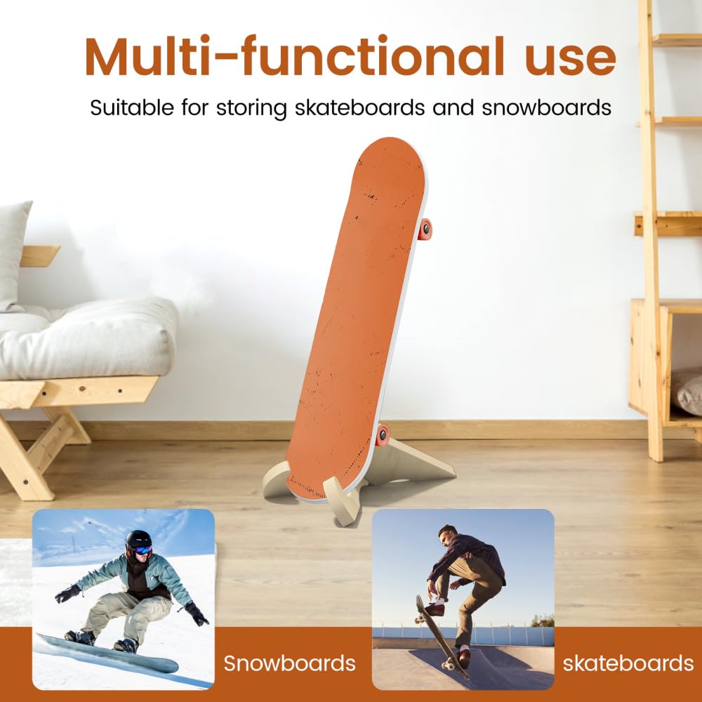 MiOYOOW Supporto per Snowboard in Legno, 26,5 cm Porta Skateboard, Espositore per Longboard, per Camera da Letto, Garage, Ufficio