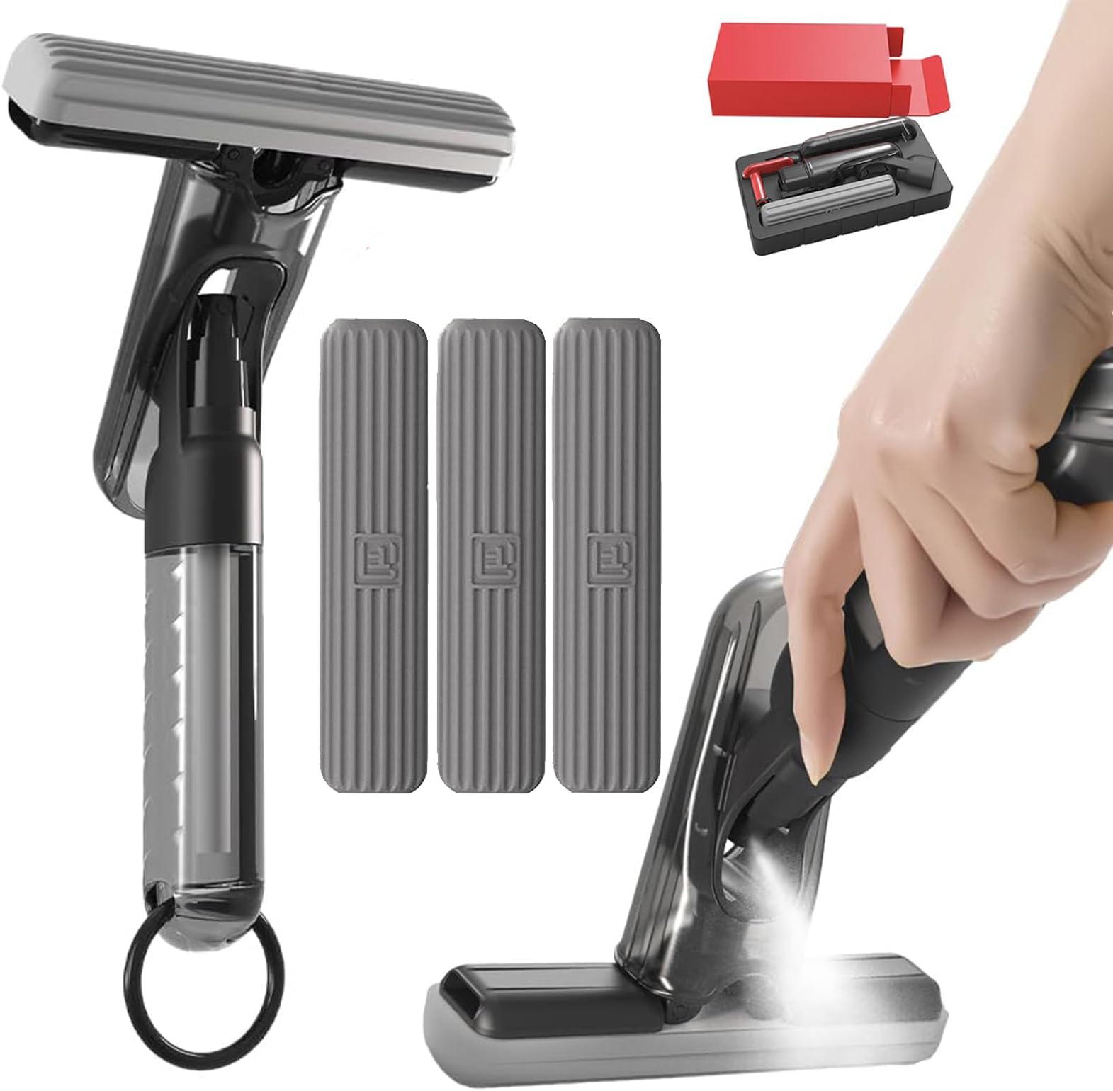 Mini Spray Mop for Countertop Cleaning, Self Squeezing Mini Mop with Spray, Quickie Sponge Mop,Semi-Automatic Cleaning Desktop Mini Mop with A Small Spray Bottle (1Set+3Sponge Head)
