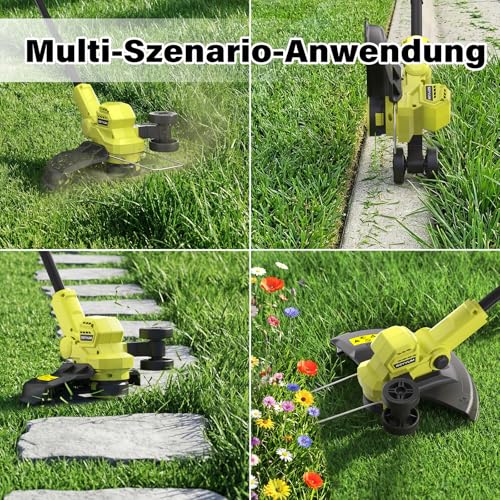 Akku Rasentrimmer,Elektro Rasentrimmer mit 2 X 2.0Ah Akkus und Ladegerätn,Schnittbreite 300mm Freischneider mit TIPP-Automatik Fadennachführung 8Fadenspulen,Trimmer Gartenkantenfräser für Garten, Hof