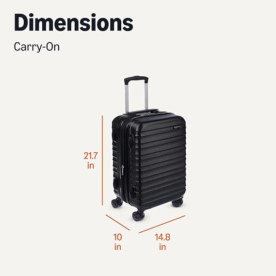Amazon Basics 21 Hardside Carry-On Luggage with Spinner Wheels, Expandable for Up to 25% More Space, Scratch-Resistant Hard Shell, Telescoping Handle, Black