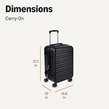 Amazon Basics 21 Hardside Carry-On Luggage with Spinner Wheels, Expandable for Up to 25% More Space, Scratch-Resistant Hard Shell, Telescoping Handle, Black