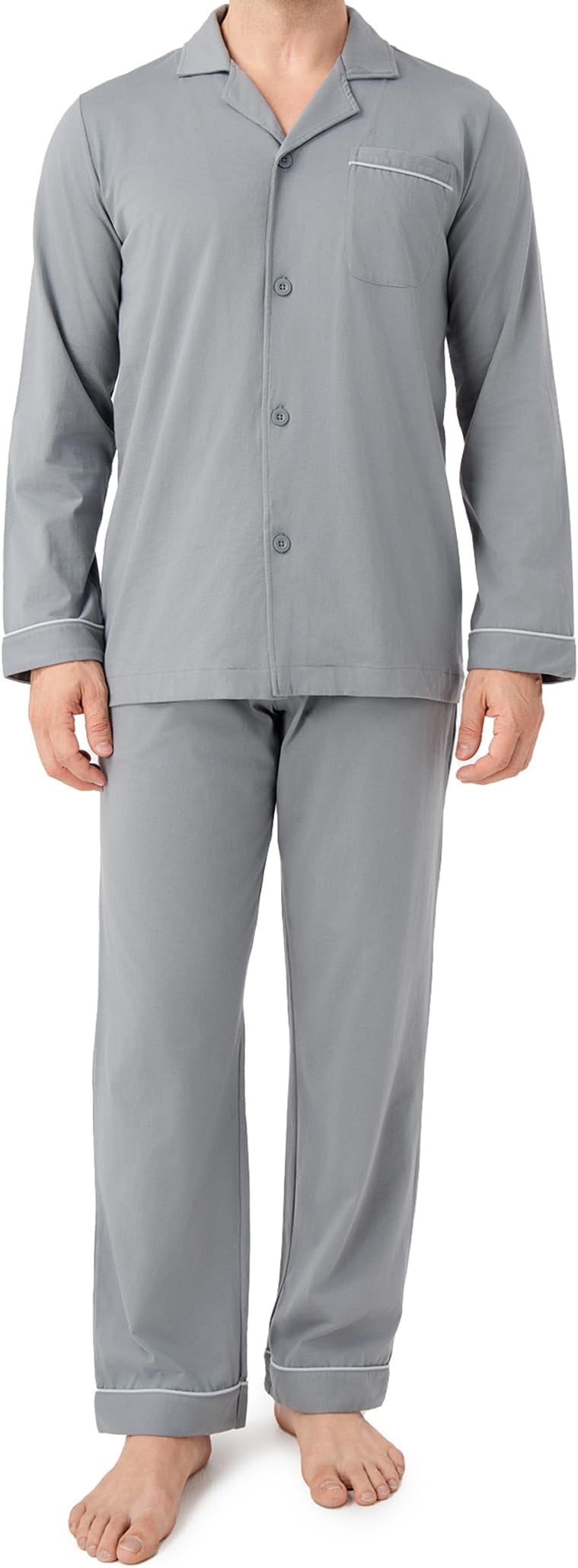 DAVID ARCHY Mens Pajamas Set Soft Cotton Notched Collar Pajamas for Men Long Sleeve Mens Sleepwear with Pockets & Front Fly