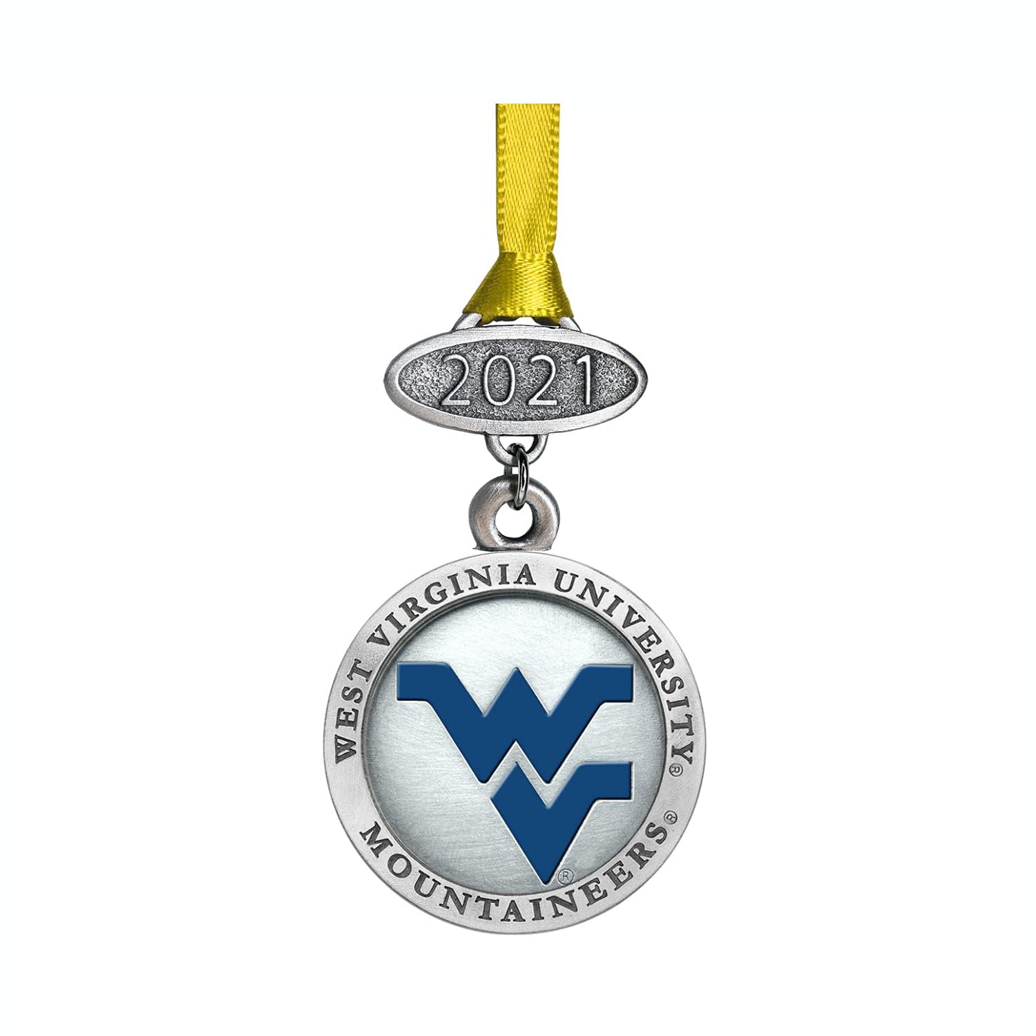Heritage Pewter West Virginia University Class of 2025 Ornament | Graduation Gift | Hand-Sculpted Christmas Tree Ornament | Intricately Crafted Metal Pewter Alma Mater Inlay