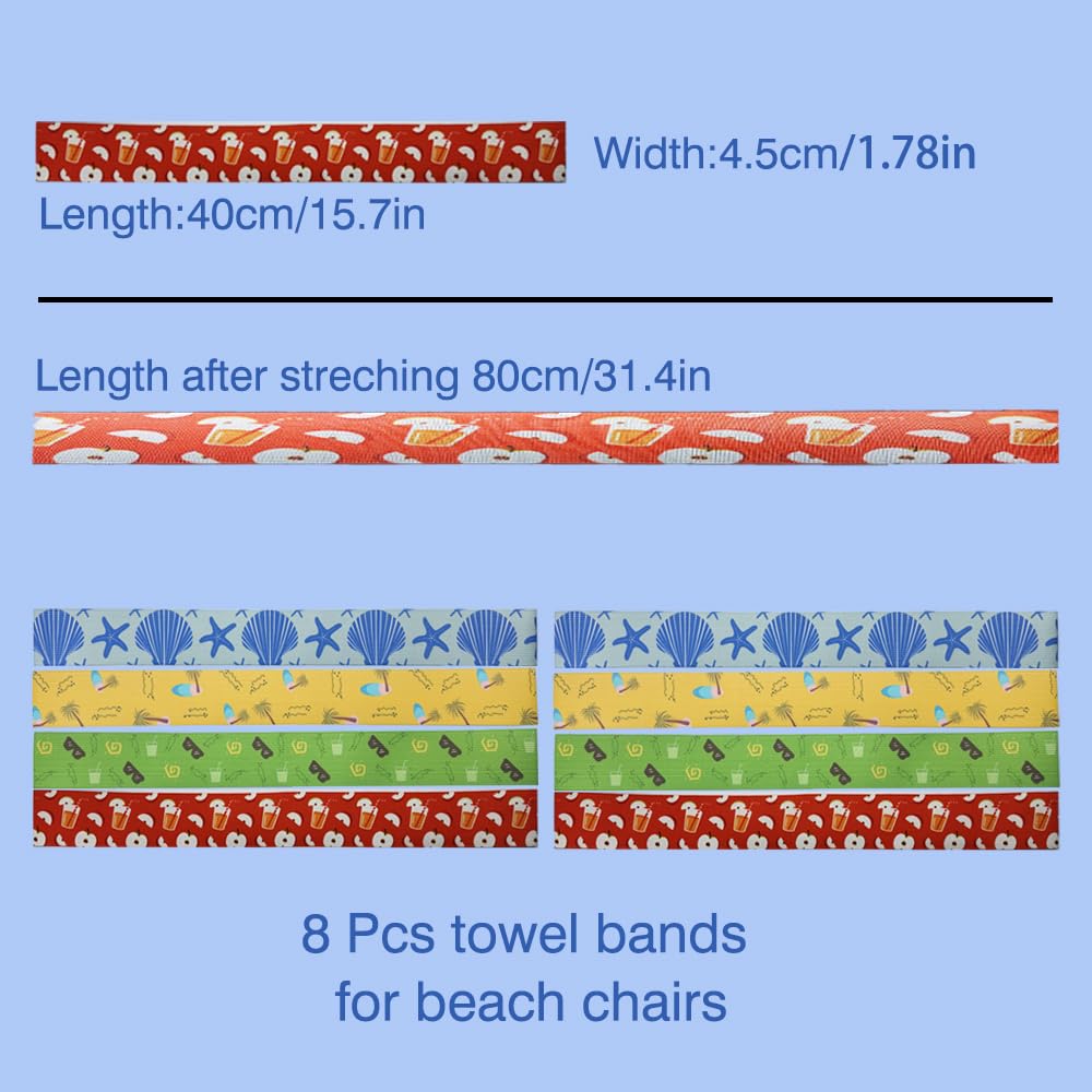 PayPie 8 Pcs Towel Bands for Beach Chairs，Chair Elastic Bands,Towel Clips for Beach Chairs,Beach Vacation Essentials - 3