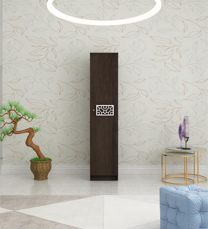Image of Echo Multipurpose 1 Door Wardrobe /Spacious 4 Shelves with Drawer Engineered Wood 1 Door Wardrobe (Finish Color - Dark Wenge, Knock Down)