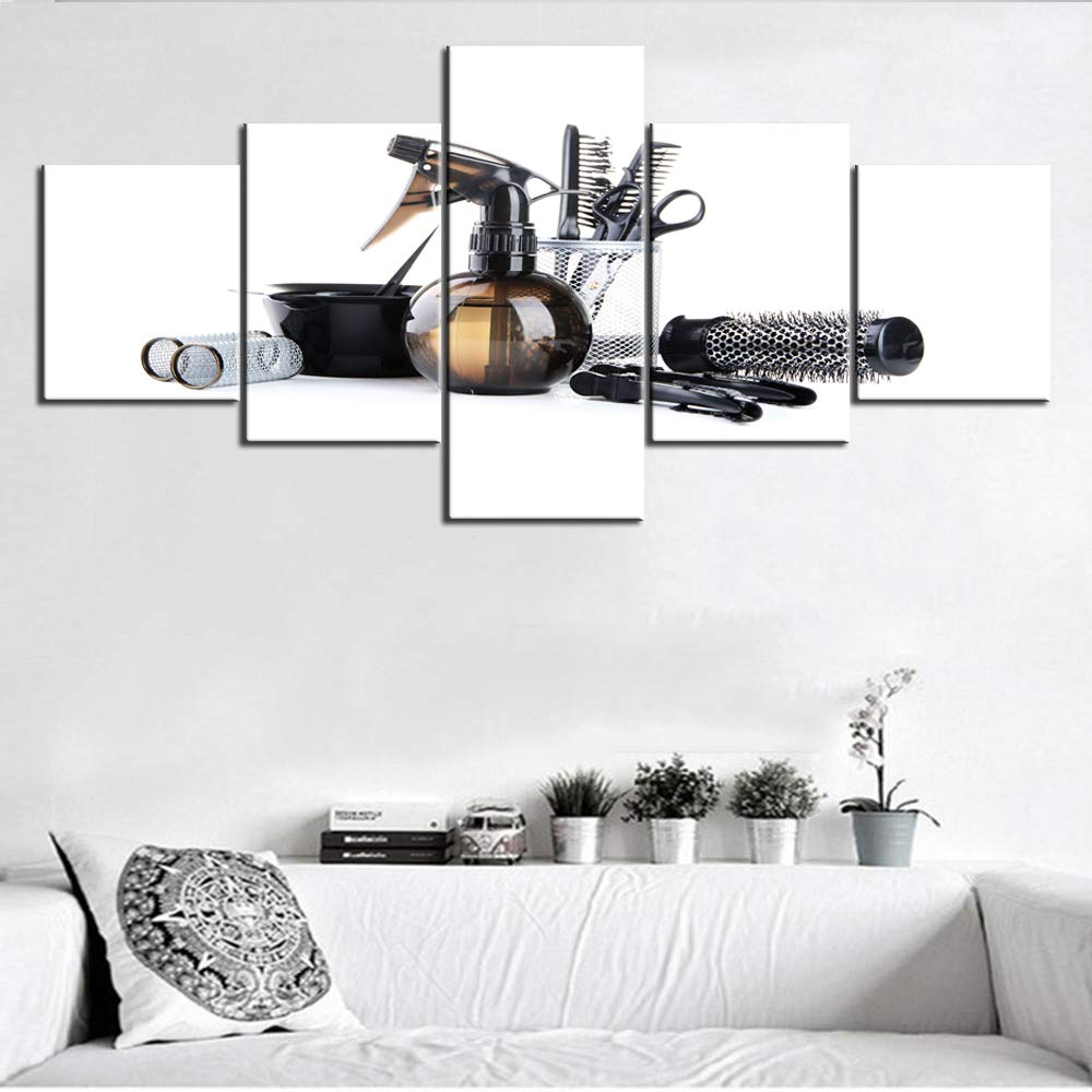 Mookou 5 Piece Canvas Wall Art Hairdresser Tools and Combs Paintings for Living Room Premium Quality Pictures Contemporary Artwork House Decorations Framed Gallery-Wrapped Ready to Hang(50''Wx24''H)
