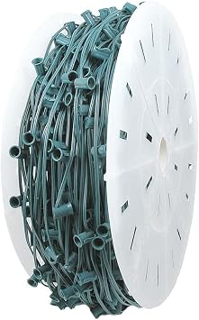 Novelty Lights 1,000 Feet C9/E17 Socketed Light Spool, 24 Inch Spacing Green Wire Bulk Reel, 10 Amp SPT-2 Wire, Commercial Grade, Indoor/Outdoor All Weather, for Cutting Custom Lengths