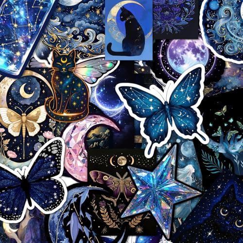 60Pcs Celestial Moon and Star Stickers Waterproof Matte Finish for Journaling Scrapbooking and Laptop Decoration