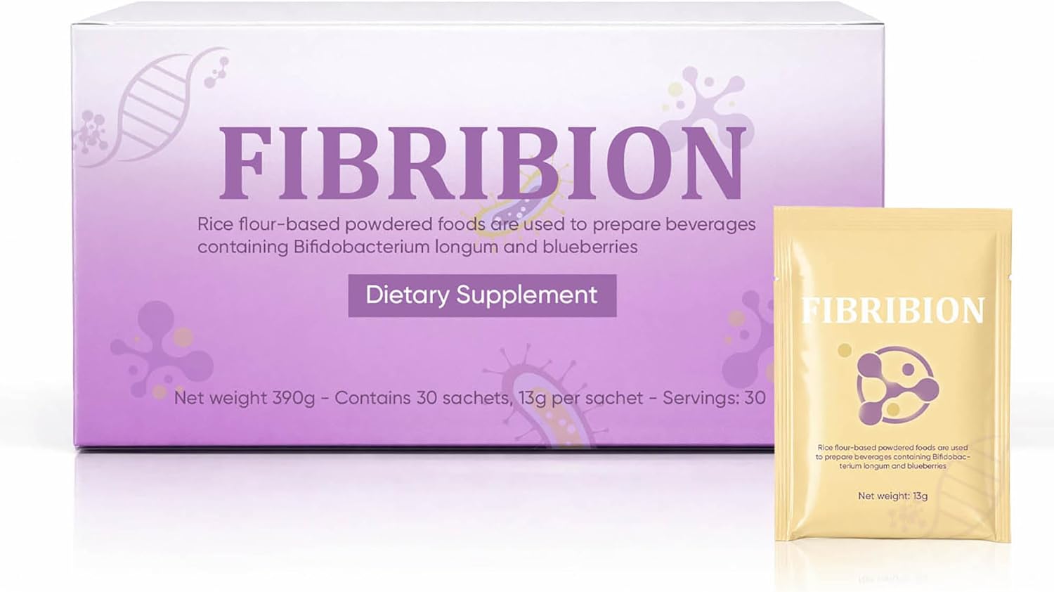 Fibribion Probiotic Powder - Functional dietary fiber powder, Rice-Based Drink Mix with Bifidobacterium longum, Supports Digestive Balance and Daily Gut Support - 30 Packs (Blueberry Flavor)