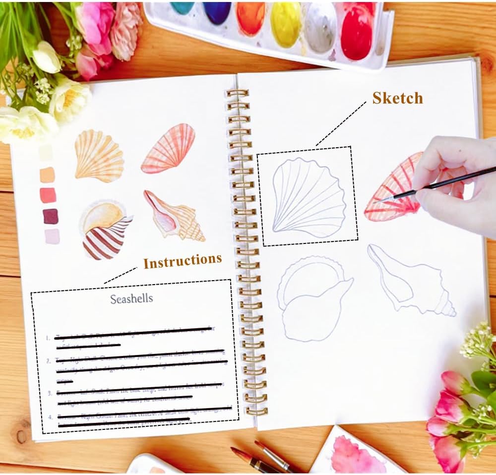 Watercolor Workbooks Coloring Book Easy Nature Scenes Beginner Friendly Watercolor Paint Set Art Crafts Painting Kit for Creative Exploration Gift for Adults (Christmas, with Palette)