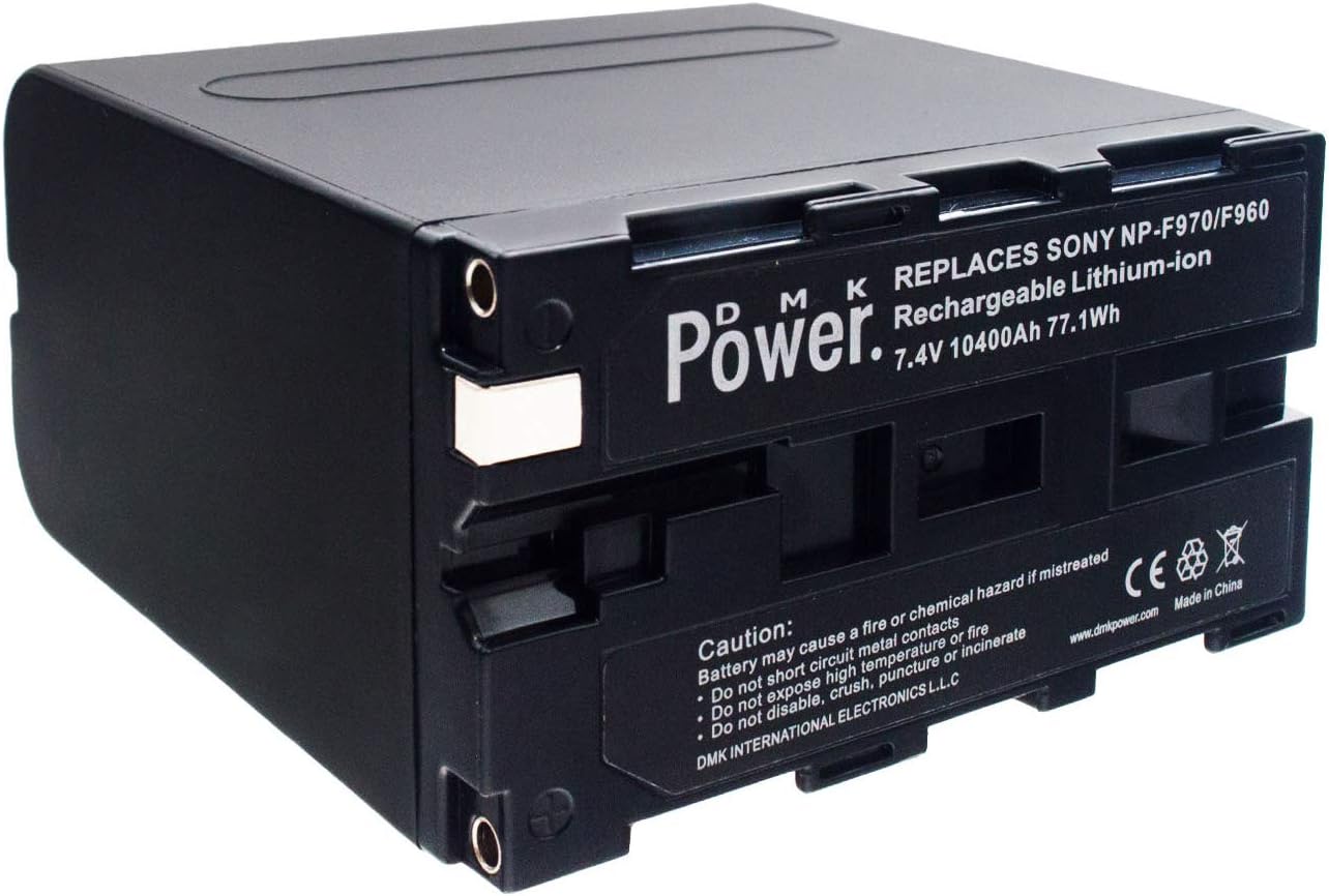 – DMK Power NP-F970 / F960 10400mAh (1-Pack) Rechargeable Li‑ion Battery – Compatible with NP‑F970 F960 F950 F930 F770 F750 F570 F550 – Fit for Sony Camcorders & NP‑F Mount LED/Field Monitors