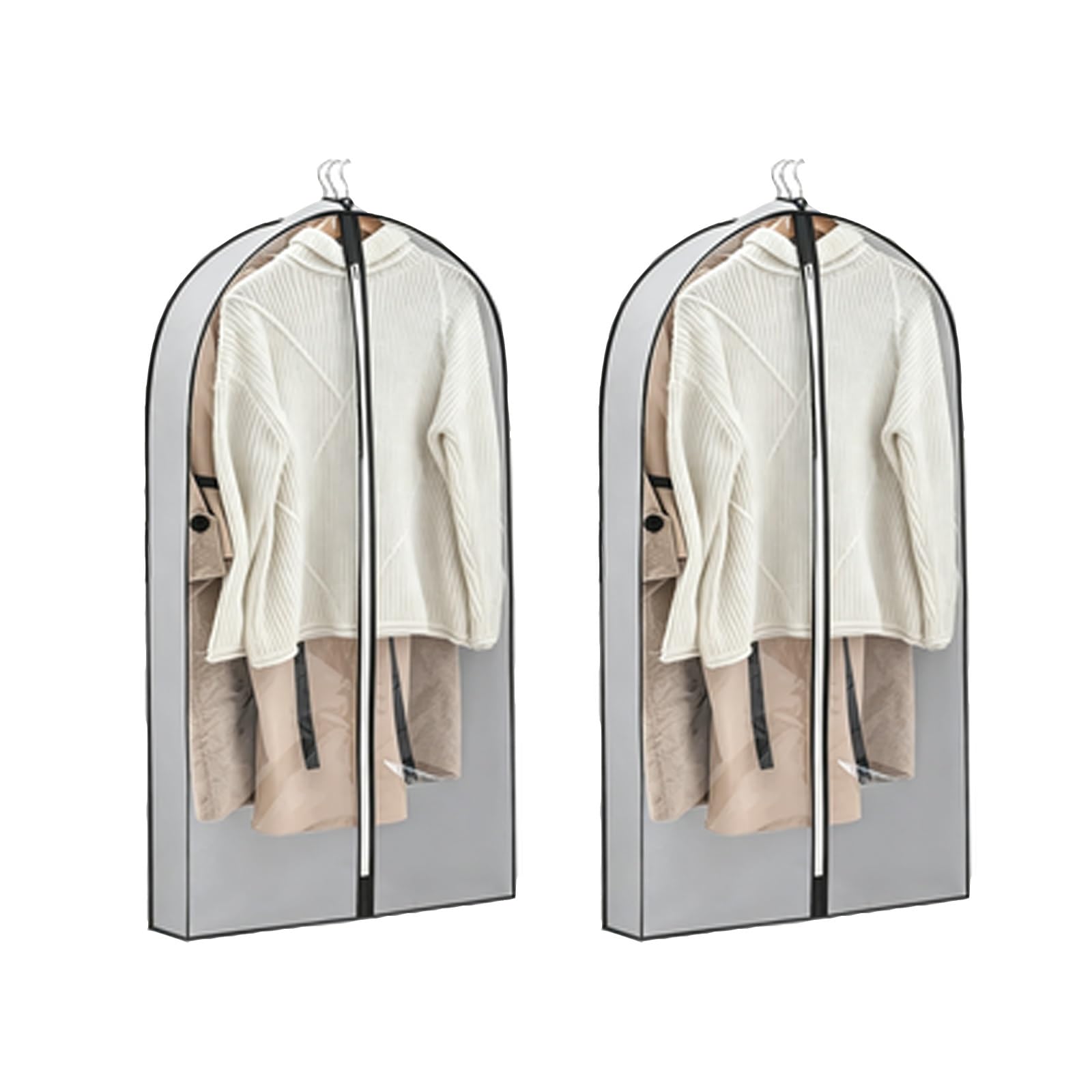 2 Pack Garment Bags for Hanging Clothes, Suit Bag, Non Woven Fabric Transparent Window for Suits Trench Coats and Formal Wear(Gray,60 * 16 * 150cm/24 * 6 * 60in)