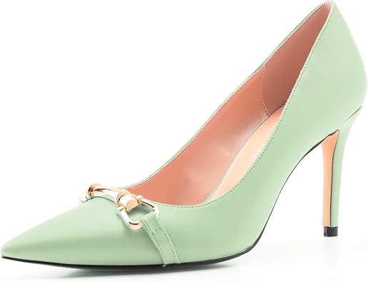 Womens Pointed Toe Pumps, Stiletto High Heel Shoes, Fashion Dress Heels with Gold Buckle Solid Color Elegant Evening Party Wedding Office
