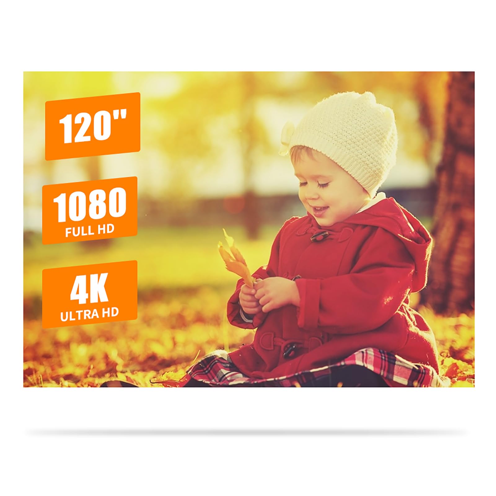 Pantalla de Proyector Plegable 120 Pulgadas 16:9 HD 3D 4K 1080P con Tela Reflectante para Cine en Casa Juegos y Presentaciones Incluye Cintas de Fijación (120 pulgadas)