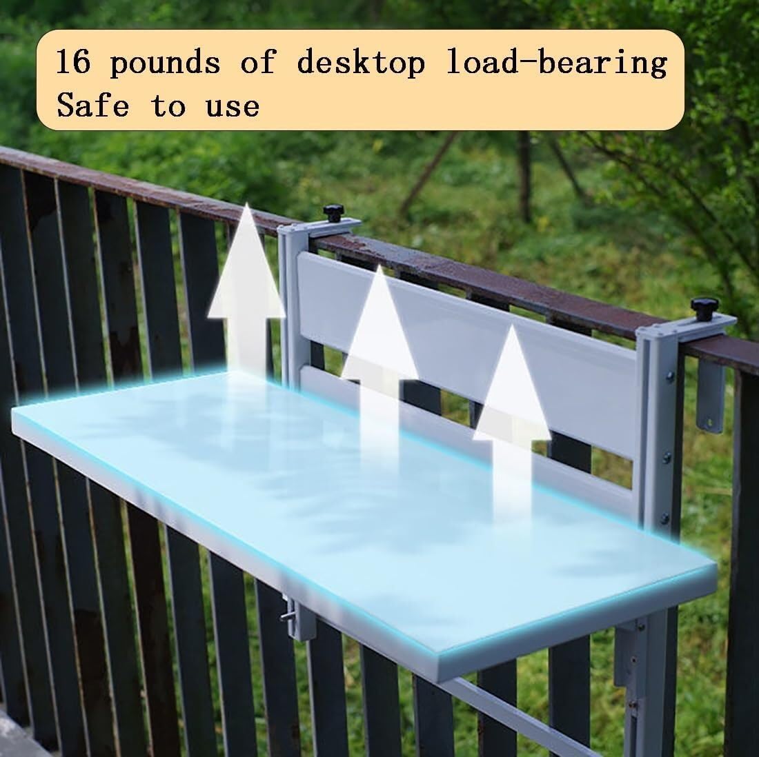 Balcony Folding Hanging Railing Table, 80×30cm Adjustable Outdoor Patio Bar Table, Space-Saving Deck Side Table (Black)(White,60 * 30cm/23.6 * 11.8in)