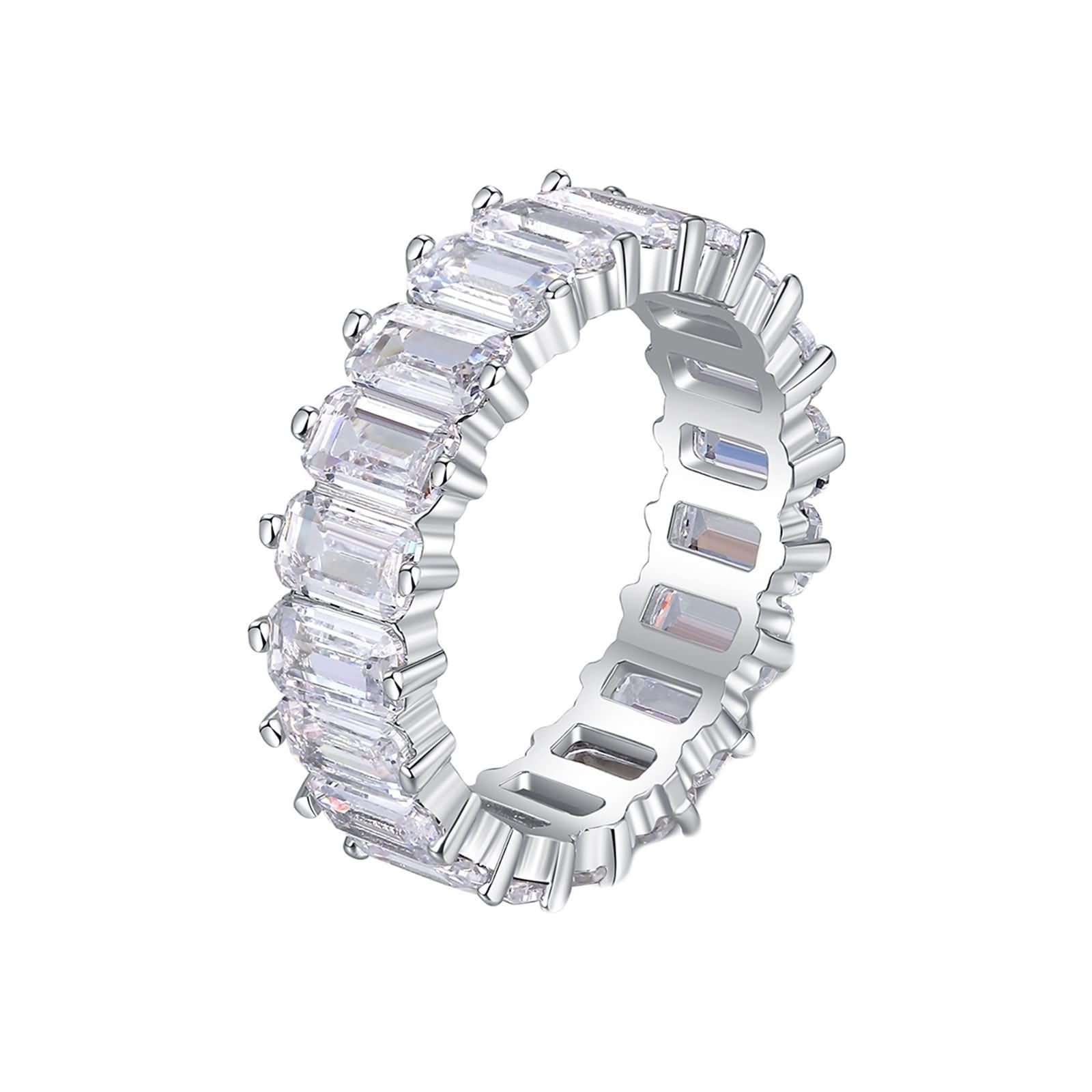 Moissanite pierścionek dla kobiet damskie obrączki ślubne białe złoto 18-karatowy niemetalowy znaczek (tylko moda) prostokąt z cyrkonią sześcienną biały rozmiar H 1/2 moda dla siostry biżuteria na
