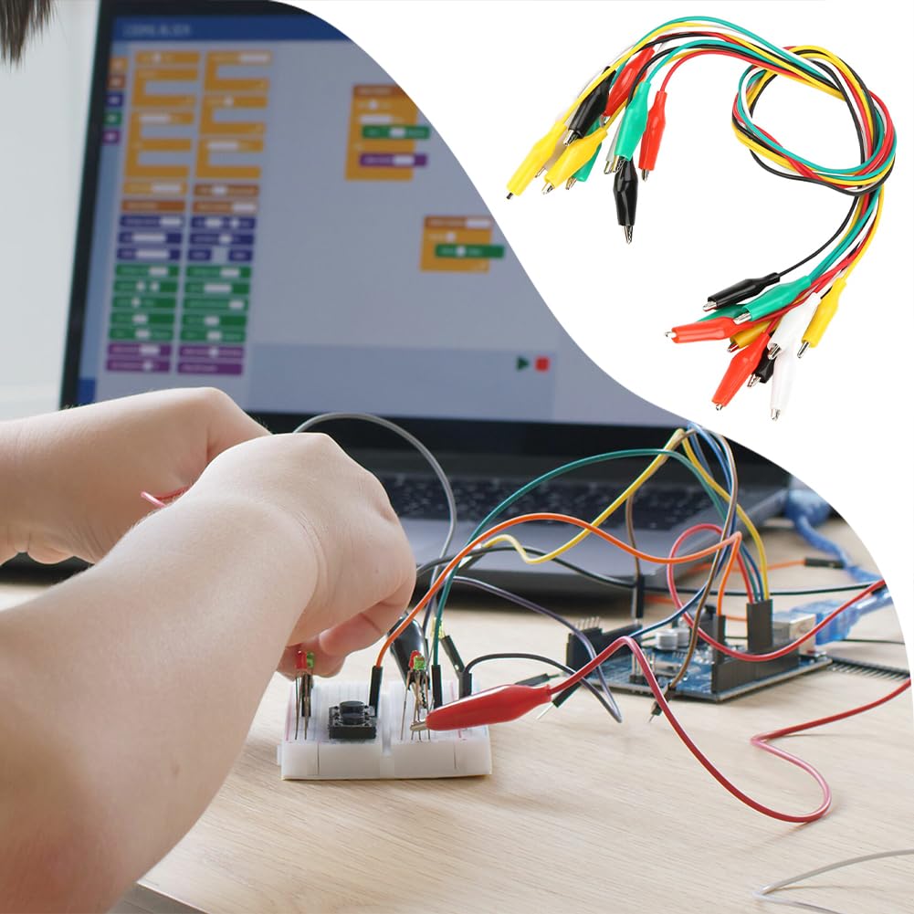 10 Câbles Test Avec Pinces Crocodile - 50cm - Multicolore - Pour électroniciens Et Bricoleurs
