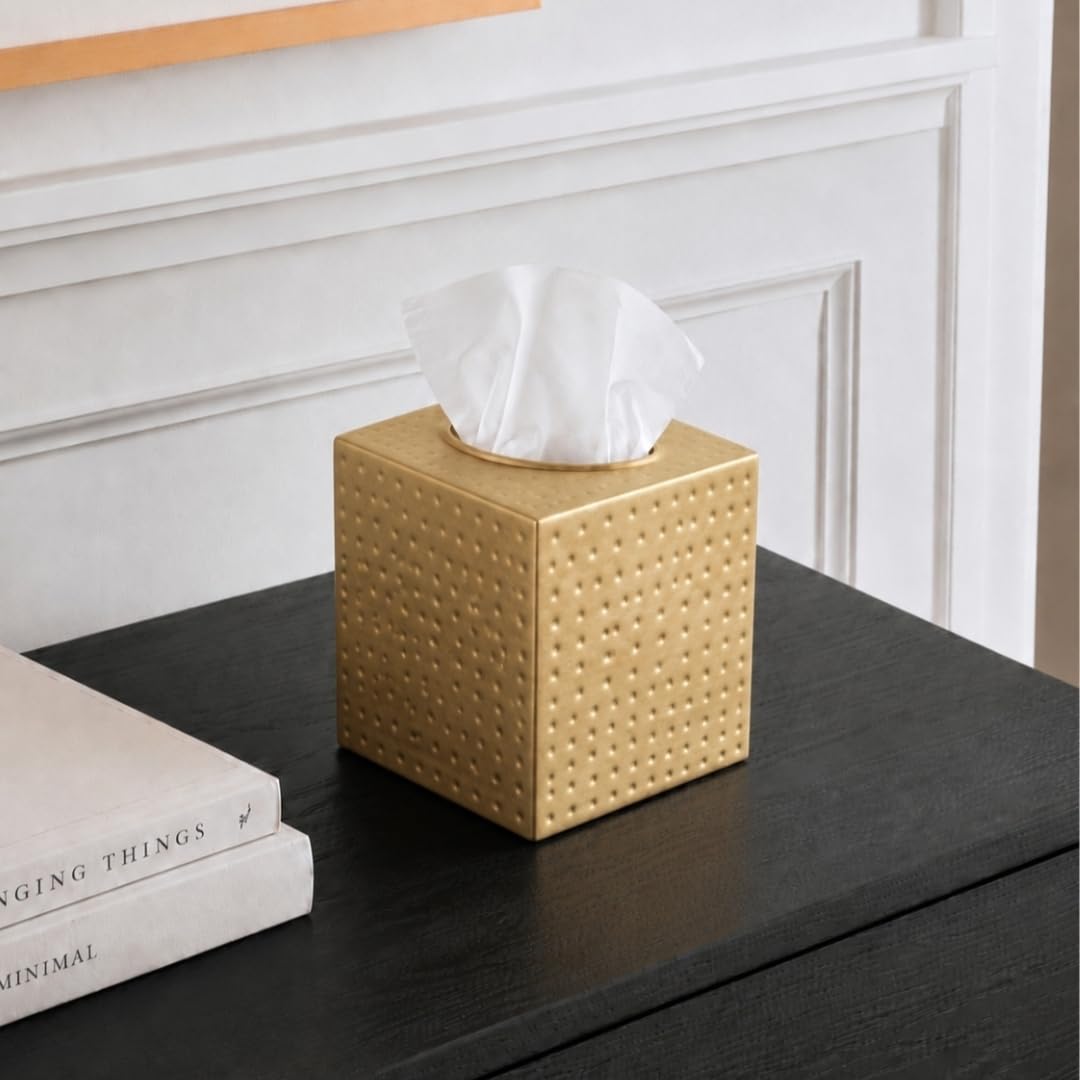 Brushed Gold Tissue Box Cover - Modern Bathroom Decor -8